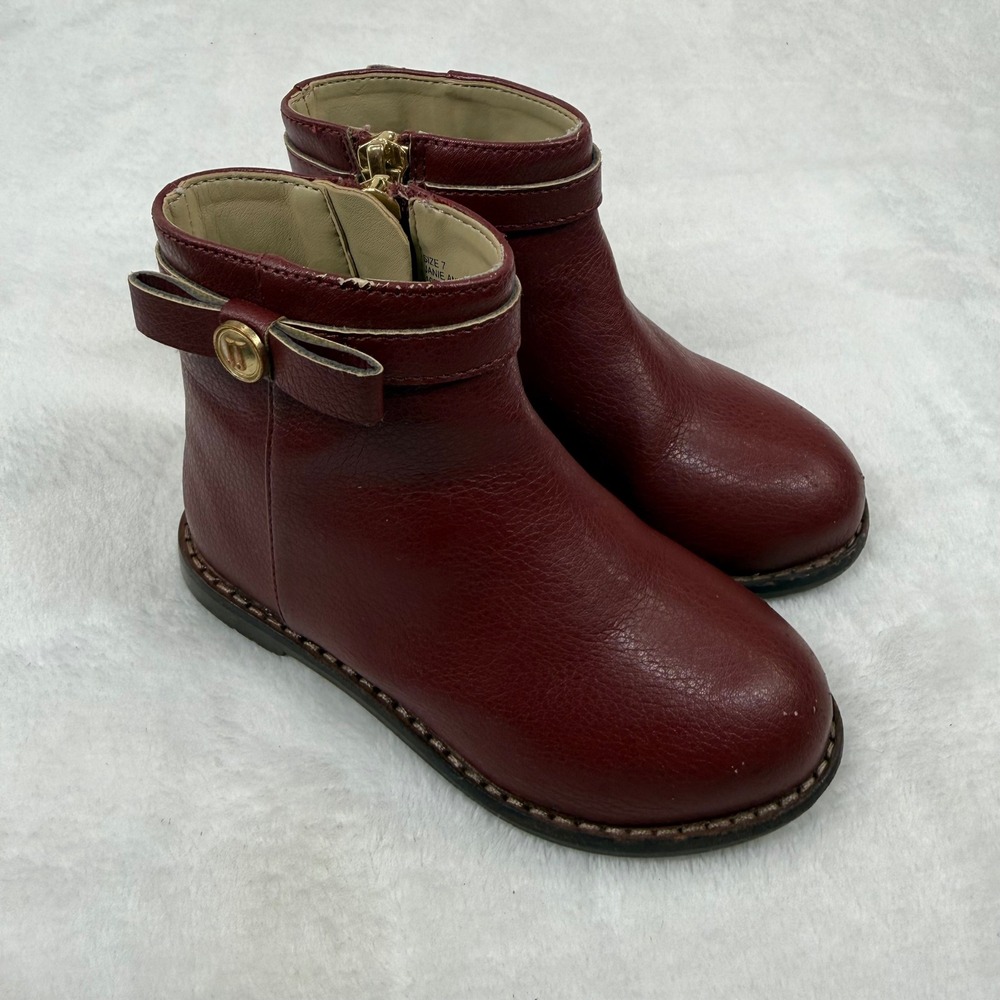 Janie and Jack Toddler Burgundy Red Bow Side Zip Ankle Boots Size 7 100047094‎